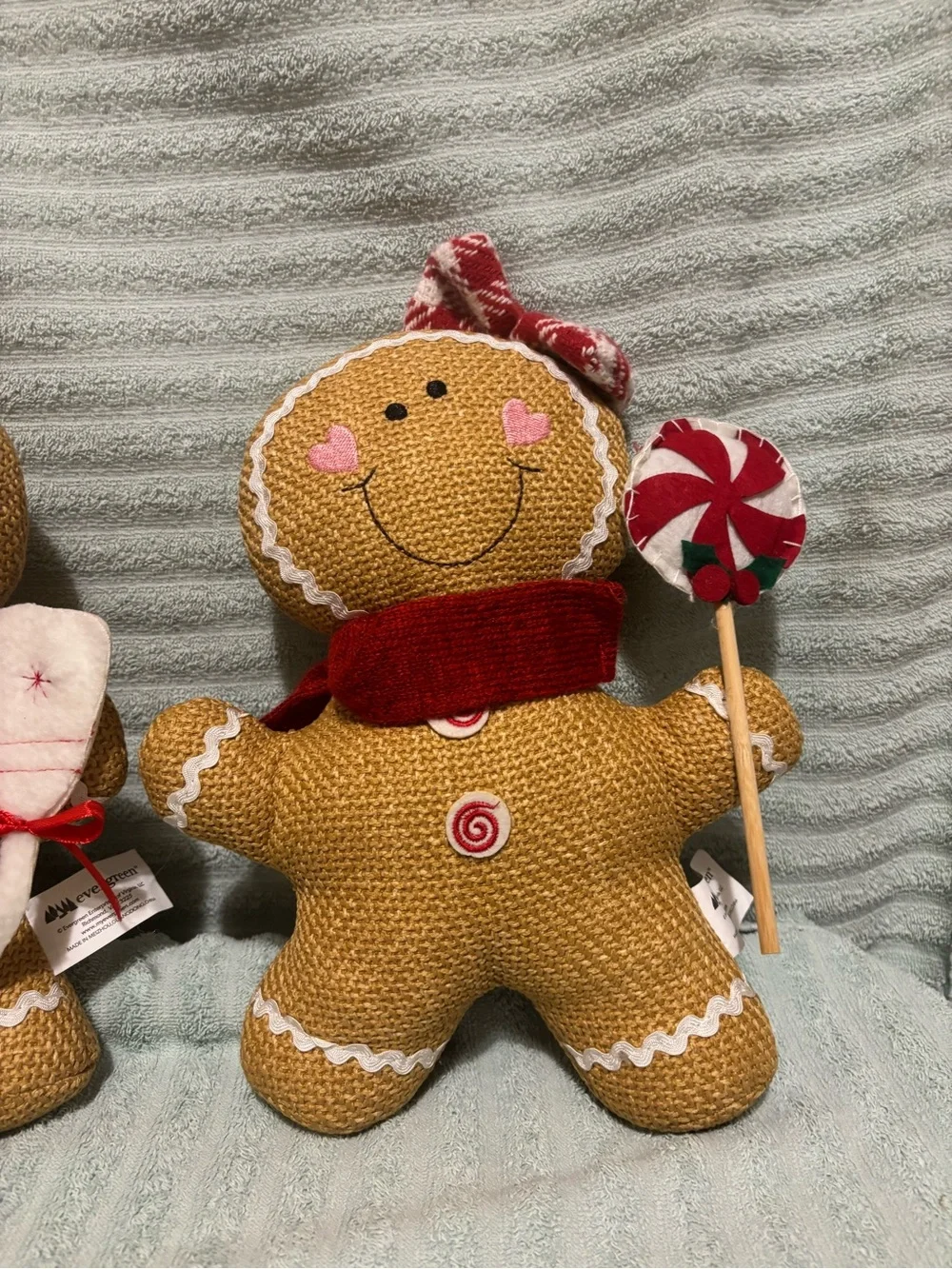 Festive Gingerbread Plush Holiday Pillow Pair - Red & Pink Accents.  NWT!